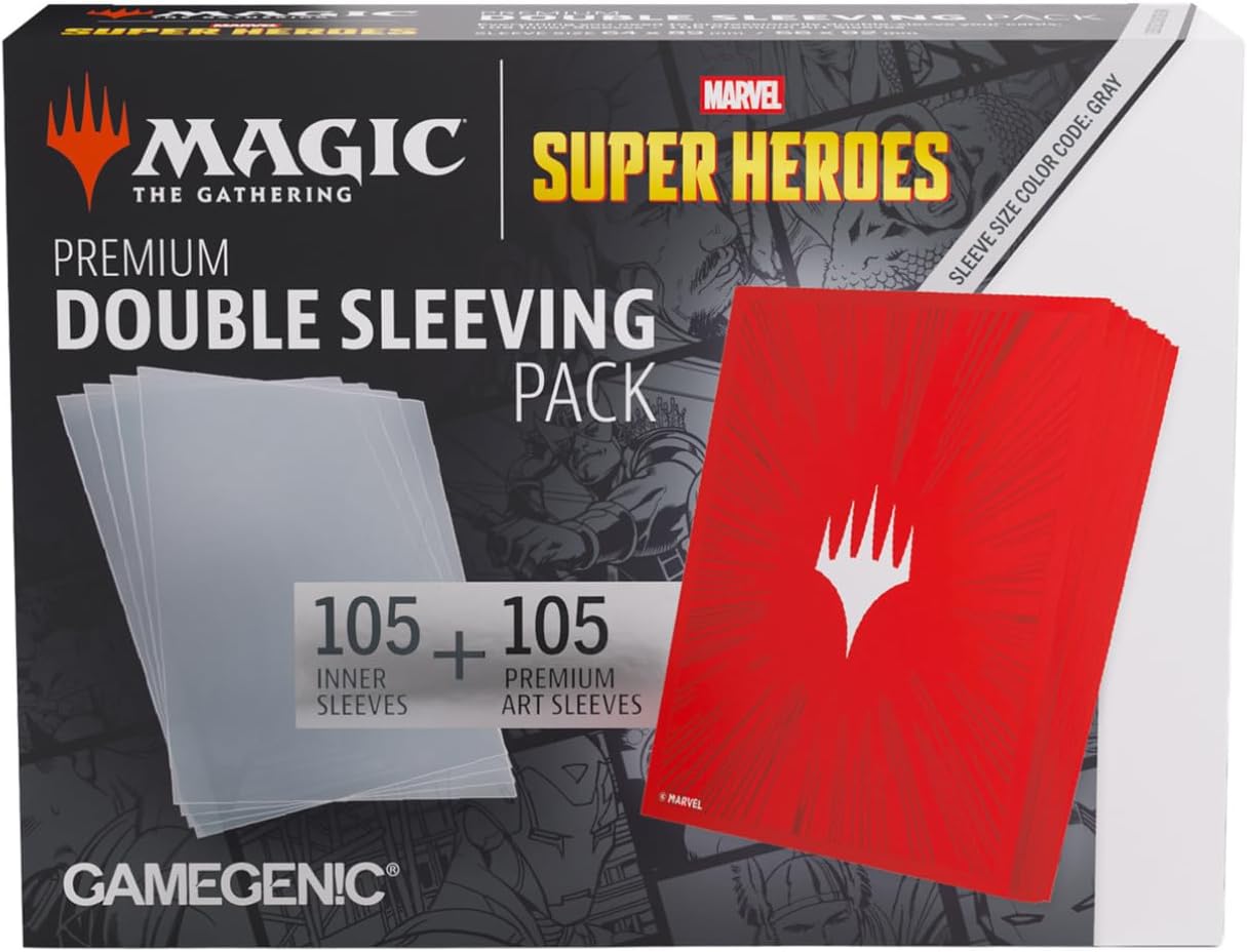 Magic: The Gathering Marvel Super Heroes Premium Double Sleeving Pack 100 | Gamegenic Comic Burst Red Deck Protector Set with Art Sleeves & Inner Sleeves for MTG Commander Cards
