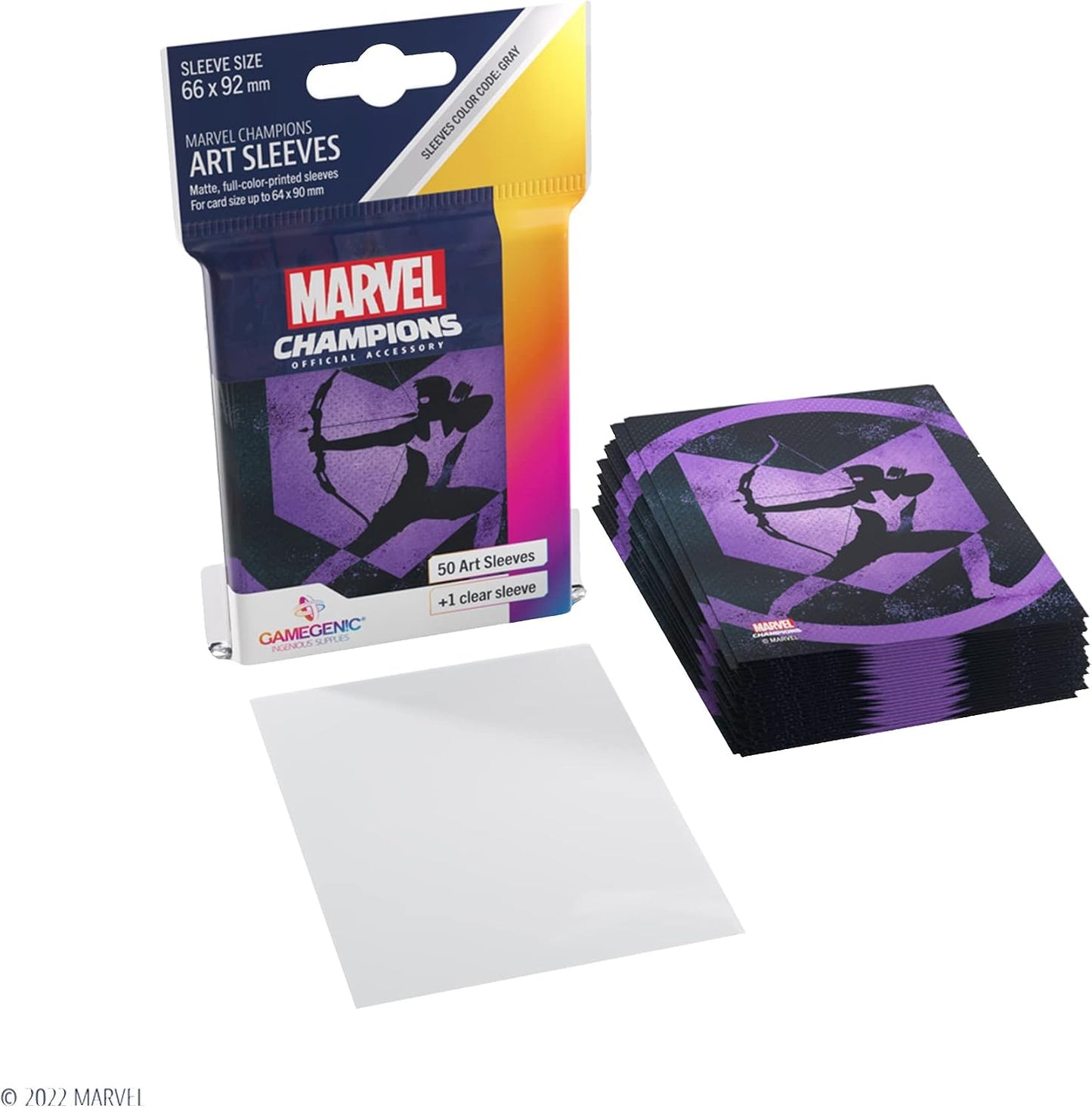 Gamegenic Marvel Champions The Card Game Official Hawkeye Art Sleeves | Pack of 50 Art Sleeves and 1 Clear Sleeve | Card Game Holder | Use with TCG and LCG Games | Made by Fantasy Flight Games