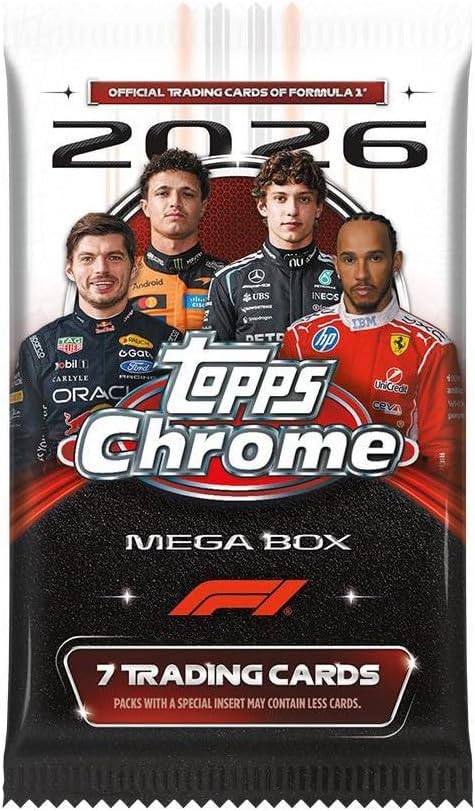 2026 Topps Chrome Formula 1 F1 Trading Card Mega Box - 6 Packs, 7 Cards per Pack, Exclusive Inserts