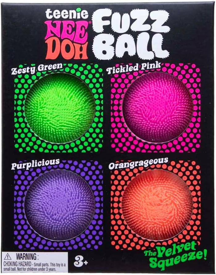 Schylling NeeDoh Teenie Fuzz Ball 4 Pack - Sensory Squeeze Toy - 1.5" in Diameter - Colors May Vary