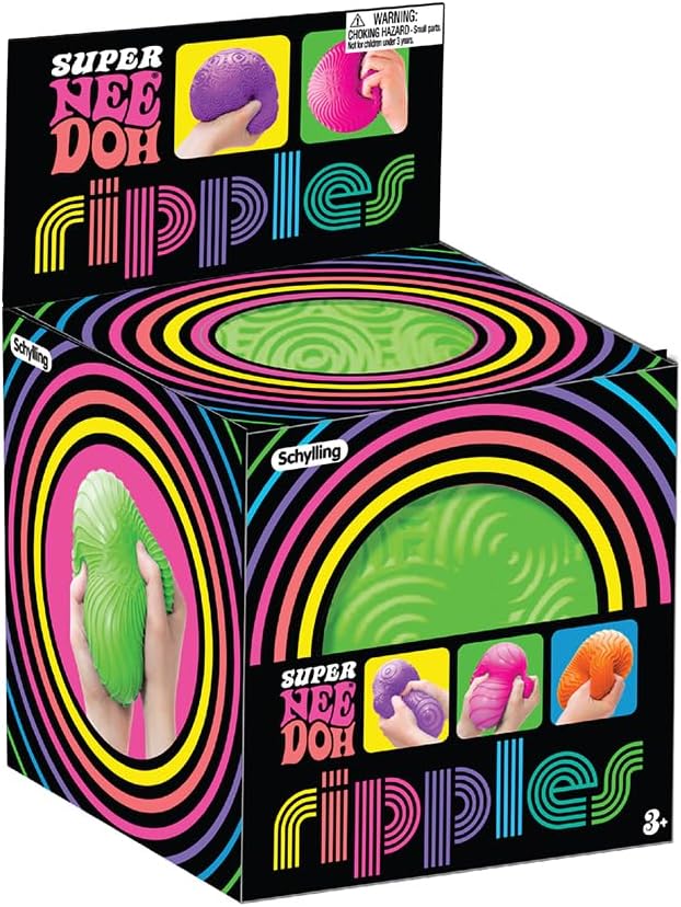 Schylling: Ripples Super NeeDoh - Surprise Style! (1) 4.25" Toy in Assorted Neon Colors & Textures, Doh-Filled, Stress Reliever, Squish-Squeeze-Pull