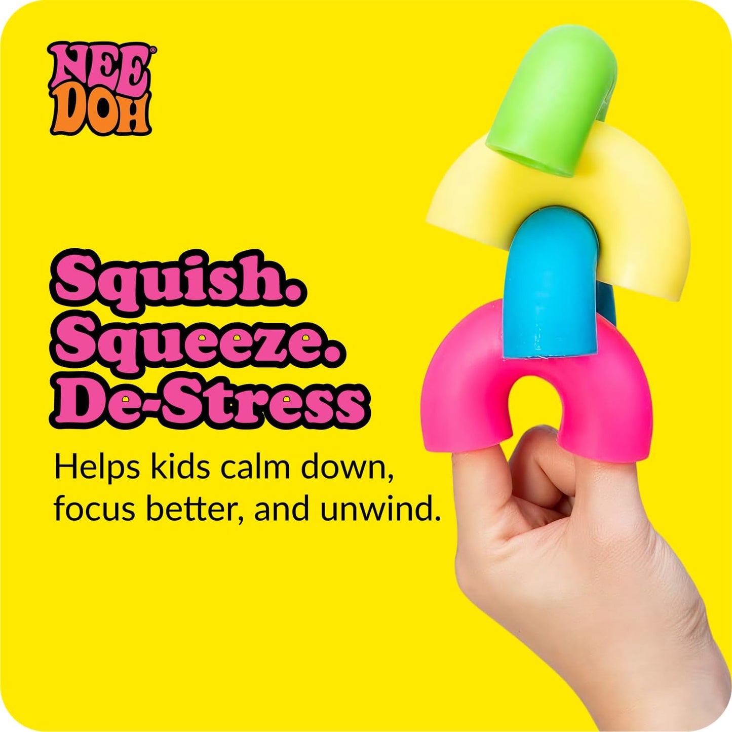 Schylling NeeDoh Mac 'N' Squeeze - Sensory Squeeze Toy - Contains 4 Squishy Noodles - 3" Wide - Color May Vary (Pack of 1)