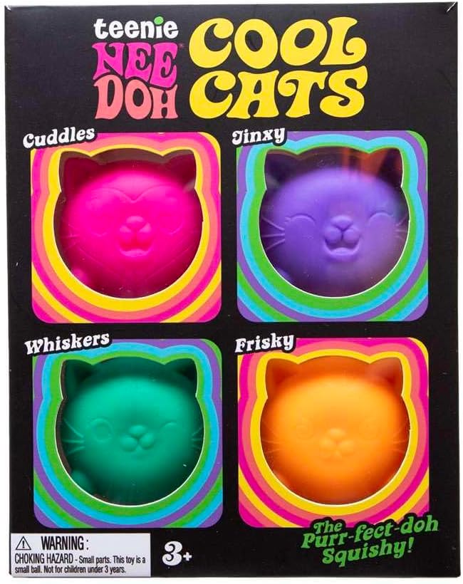Schylling NeeDoh Cool Kitten Teenie Needoh 4 Pack - Sensory Squeeze Toy - 1.5" in Diameter - Colors May Vary