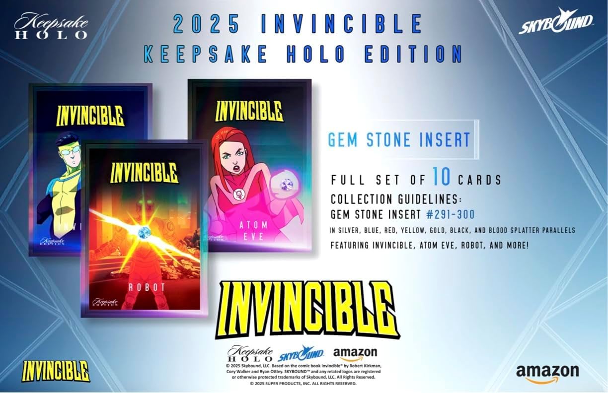 Keepsake 2025 Invincible Season 1 Keepsake Holo Breaker Box, Breakers Edition, 2 Packs Per Box, Holo Mirror Cards, Relics, Case-Based Inserts, 600-Card Checklist