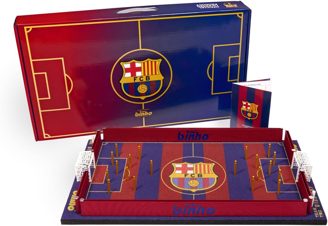 Binho Board Classic Board Game FC Barcelona Football Club Edition - 2-Player Fast-Paced Finger Flicker Pinball Family Board Game - Portable Tabletop Sports Game Set for Any Occasion