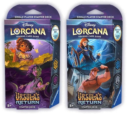 Lorcana TCG: Ursula's Return: Starter Decks: BOTH Sapphire & Steel (Anna & Hercules) AND Amber & Amethyst (Mirabel & Bruno) (2 DECKS)