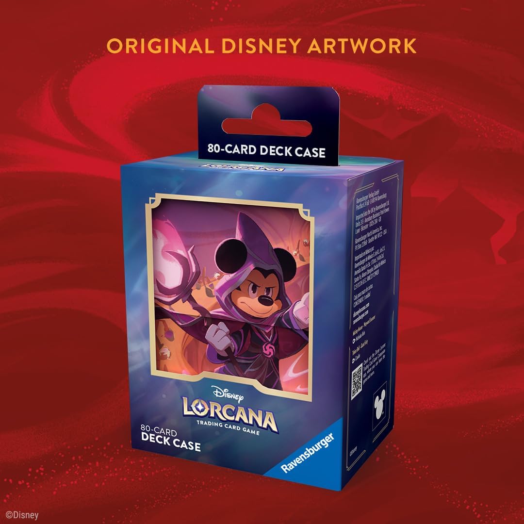 Ravensburger Disney Lorcana TCG Deck Box Featuring Mickey Mouse - Wayward Sorcerer | Securely Store 80 Sleeved Cards | Durable Portable Organizer for TCG Players | for Ages 8+
