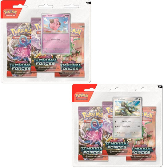 POKEMON TCG: SCARLET AND VIOLET: TEMPORAL FORCES: THREE-BOOSTER BLISTER: CLEFFA & CYCLIZAR (2 UNITS) Preorder: Release Date: 03/22/2024