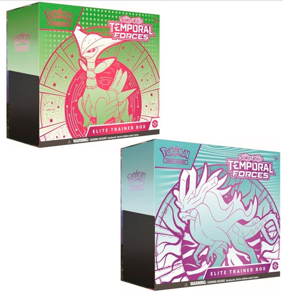 POKEMON TCG: SCARLET AND VIOLET: TEMPORAL FORCES: ELITE TRAINER BOX: WALKING WAKE & IRON LEAVES (2 UNITS) Preorder: Release Date: 03/22/2024