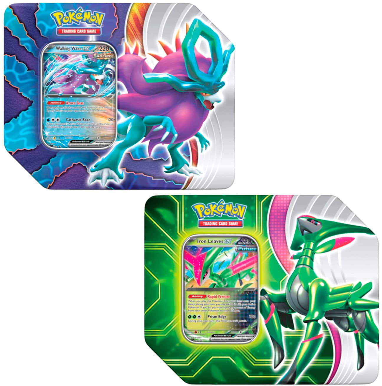 POKEMON TCG: PARADOX CLASH TIN: WALKING WAKE EX AND IRON LEAVES EX (BOTH TINS) PREORDER: RELEASE DATE - 05/24/2024