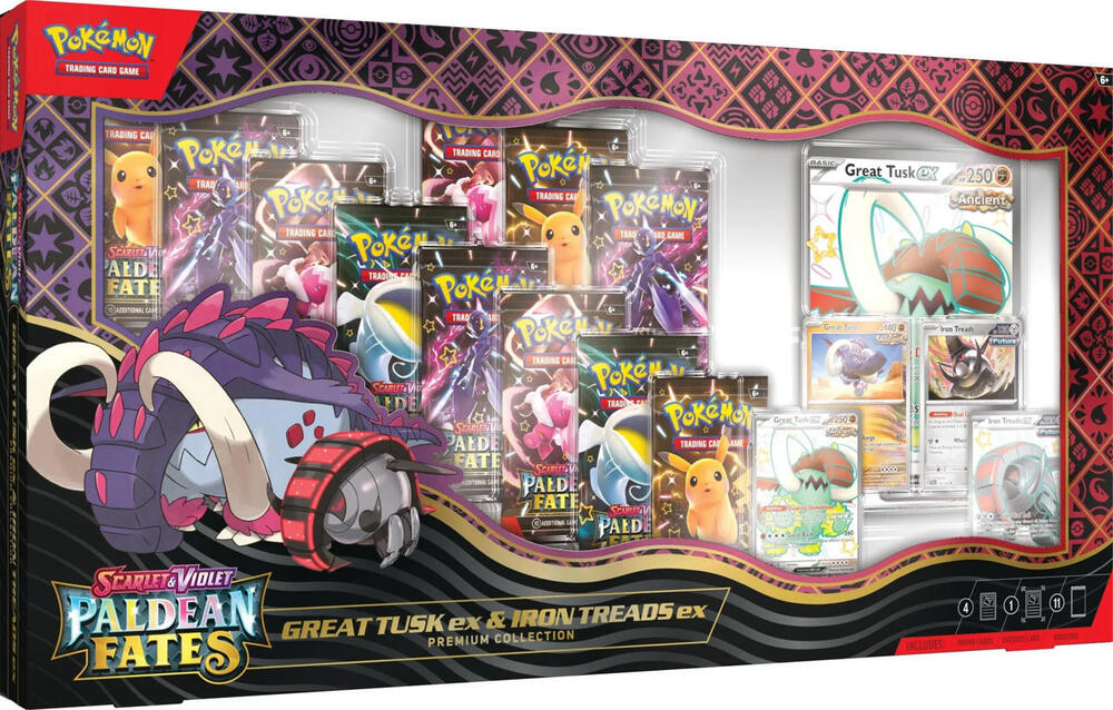 Pokemon TCG: Paldean Fates Great Tusk ex & Iron Threads ex Premium Collection - 11 Packs, Promo Cards