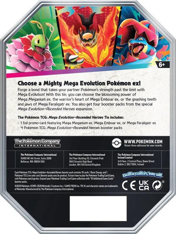 Pokemon TCG: Mega Evolution - Ascended Heroes Tin - Mega Feraligatr ex (4 Packs, Promo Card)