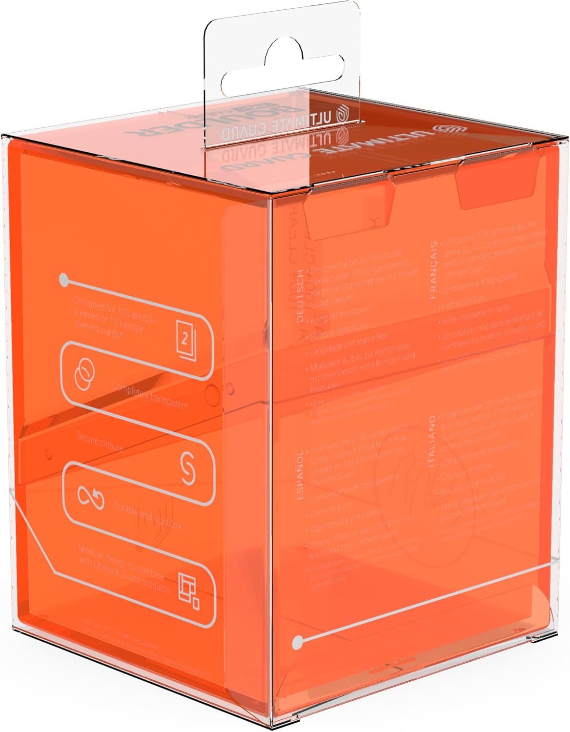Ultimate Guard Boulder 100+ Clear, Deck Case for 100 Double-Sleeved TCG Cards, Poppy Topaz, Secure & Durable Storage for Trading Card Games, Transparent