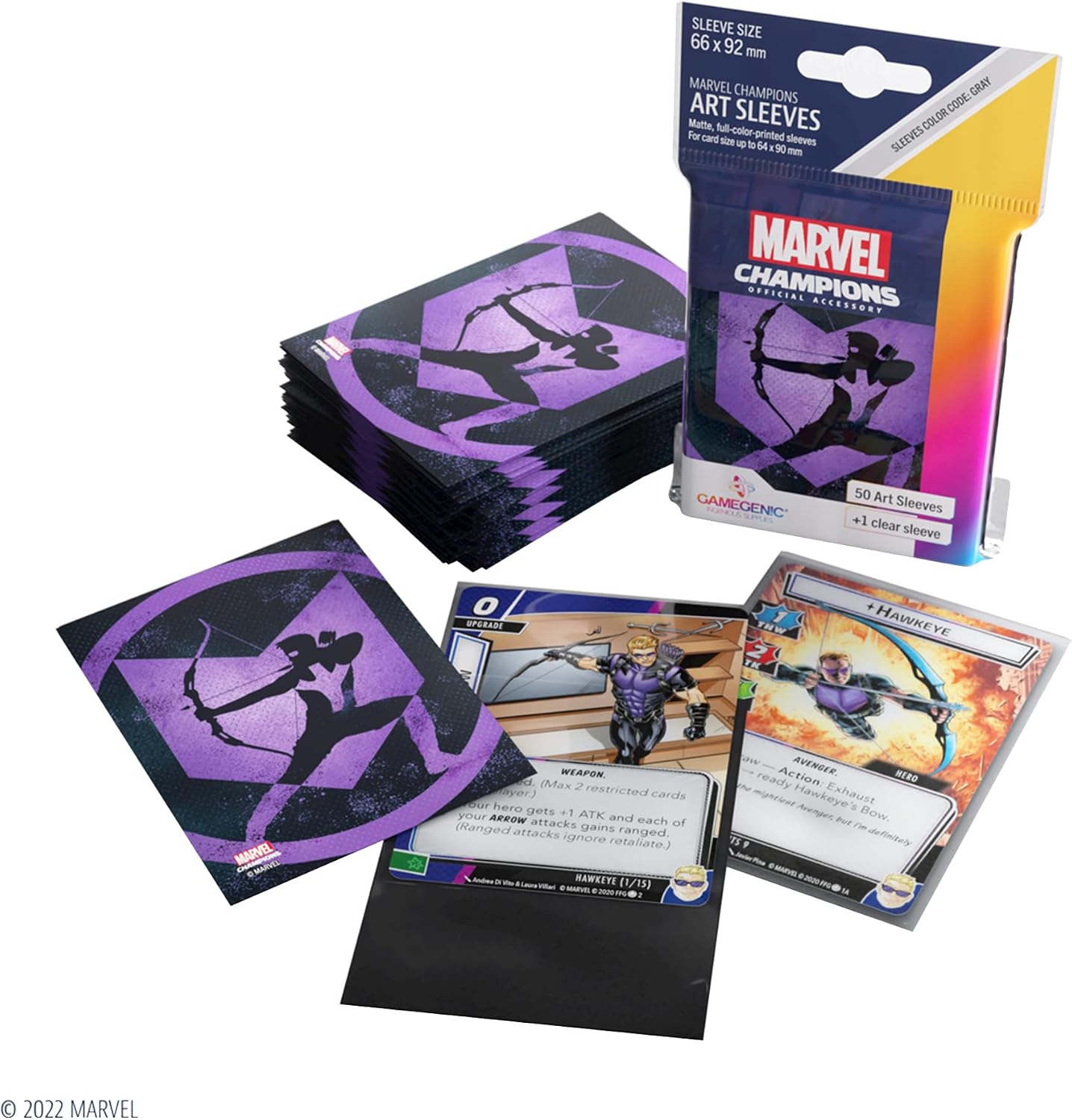 Gamegenic Marvel Champions The Card Game Official Hawkeye Art Sleeves | Pack of 50 Art Sleeves and 1 Clear Sleeve | Card Game Holder | Use with TCG and LCG Games | Made by Fantasy Flight Games