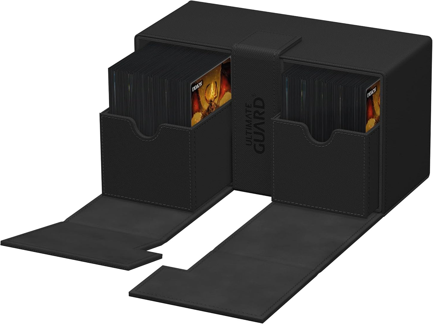 Ultimate Guard Flip 'n' Tray 80+, Deck Case for 80 Double-Sleeved TCG Cards + Dice Tray, Black, Independent Magnetic Closure & Microfiber Inner Lining