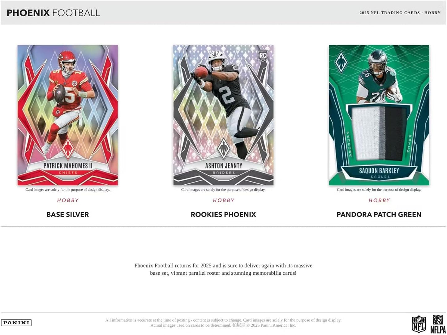 Panini 2025 Phoenix Football Hobby Trading Card Box (2 Autographs Per Box Including 1 Rookie Patch Autograph)