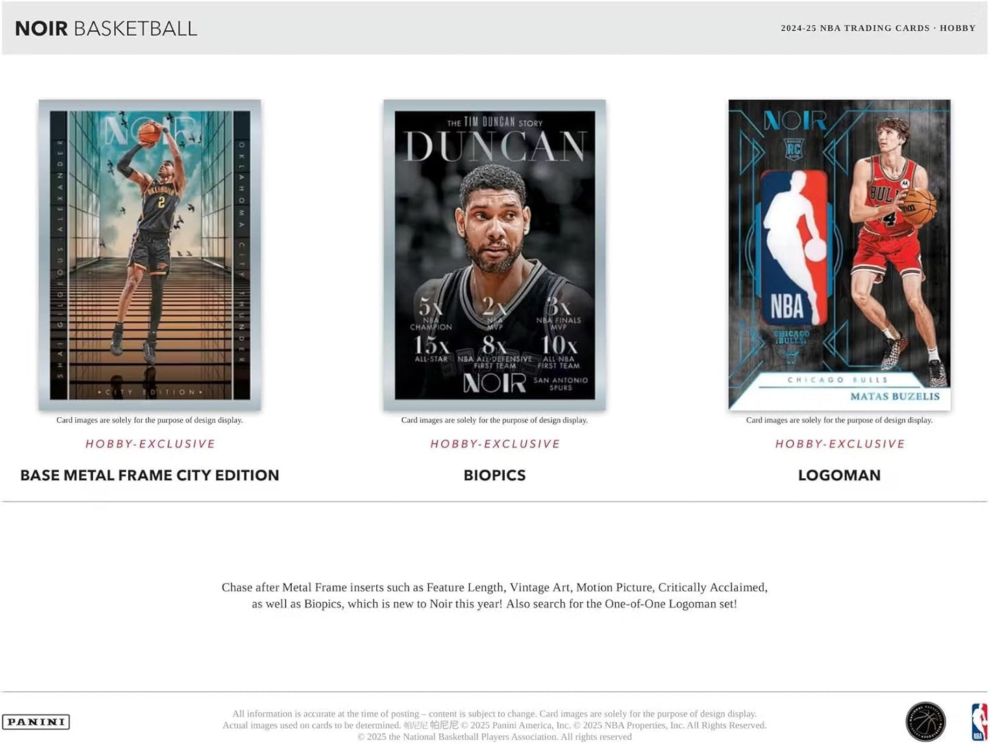 Panini 2024-25 Noir Basketball Hobby Trading Card Box (Four Autographs + 3 Memorabilia Cards Per Hobby Box)