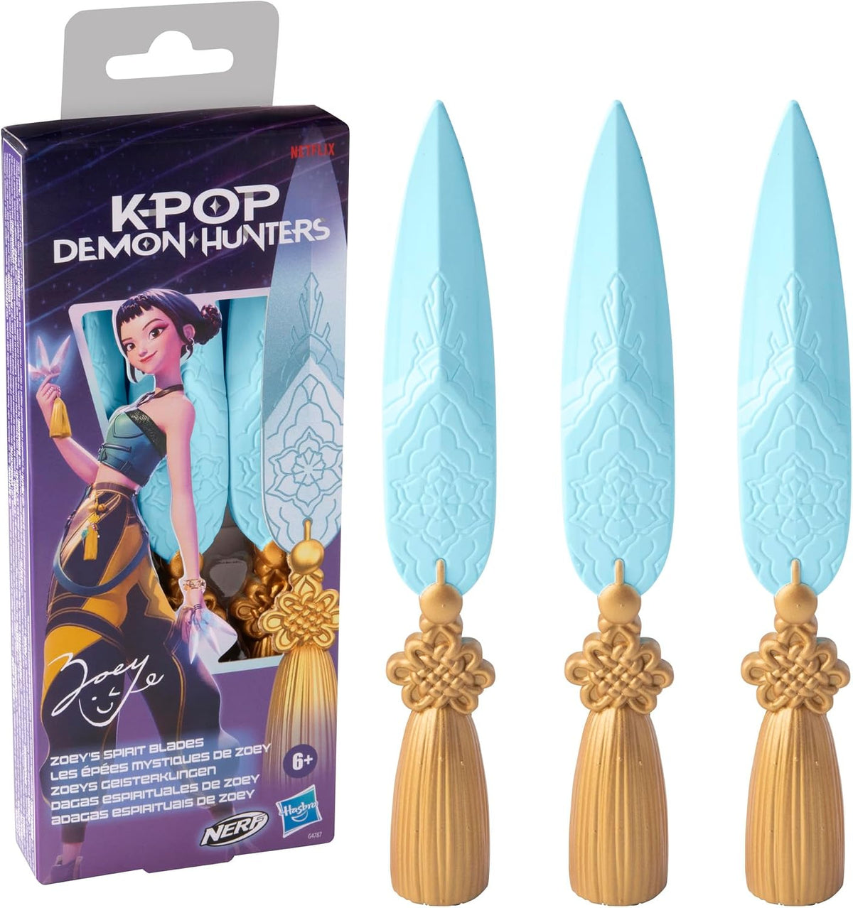 KPop Demon Hunters Nerf Zoey's Ghost Blades, 3 Nerf Foam Knife Toys Inspired by the Netflix Animation Film, Toys and Gifts for Children from 6 Years Old