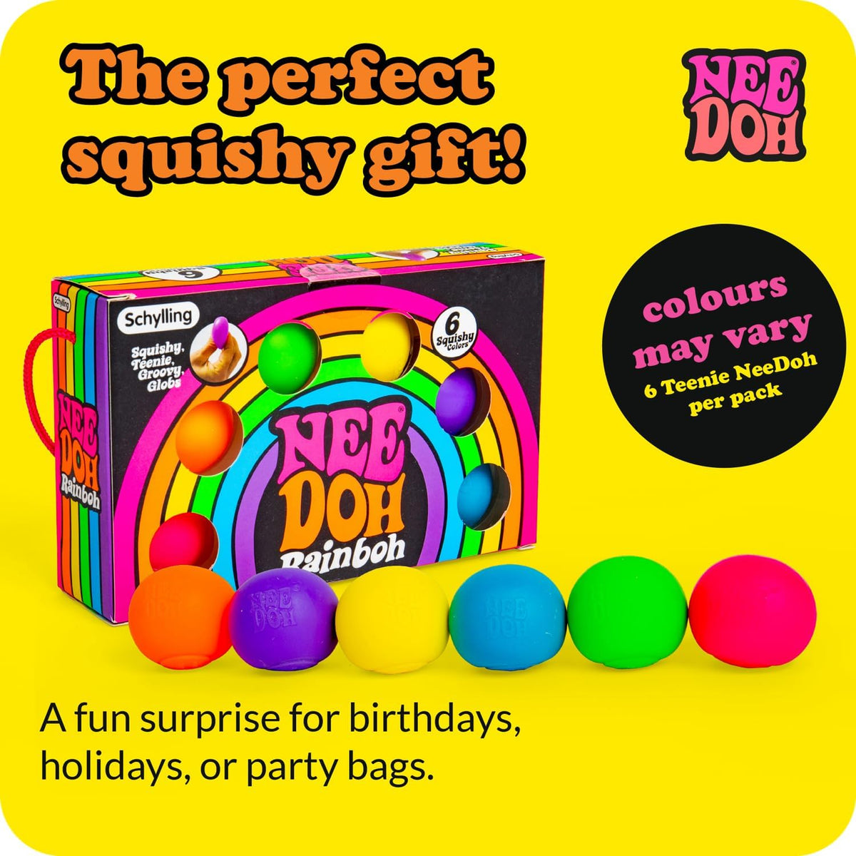 Schylling NeeDoh Rainboh Teenie - Sensory Squeeze Toy - Contains 6 Mini Groovy Globs - 1.5" Wide - Multicolored
