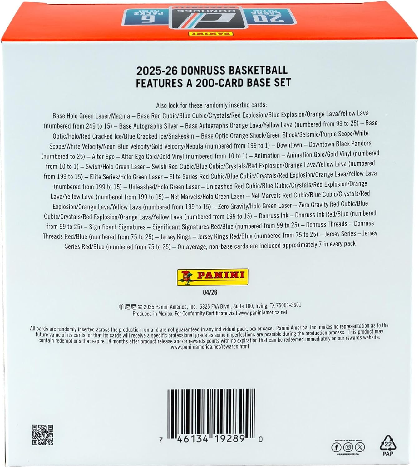 Panini 2025-26 Donruss NBA Basketball Trading Card Mega Box – 6 Packs, 20 Cards per Pack, 120 Cards Total