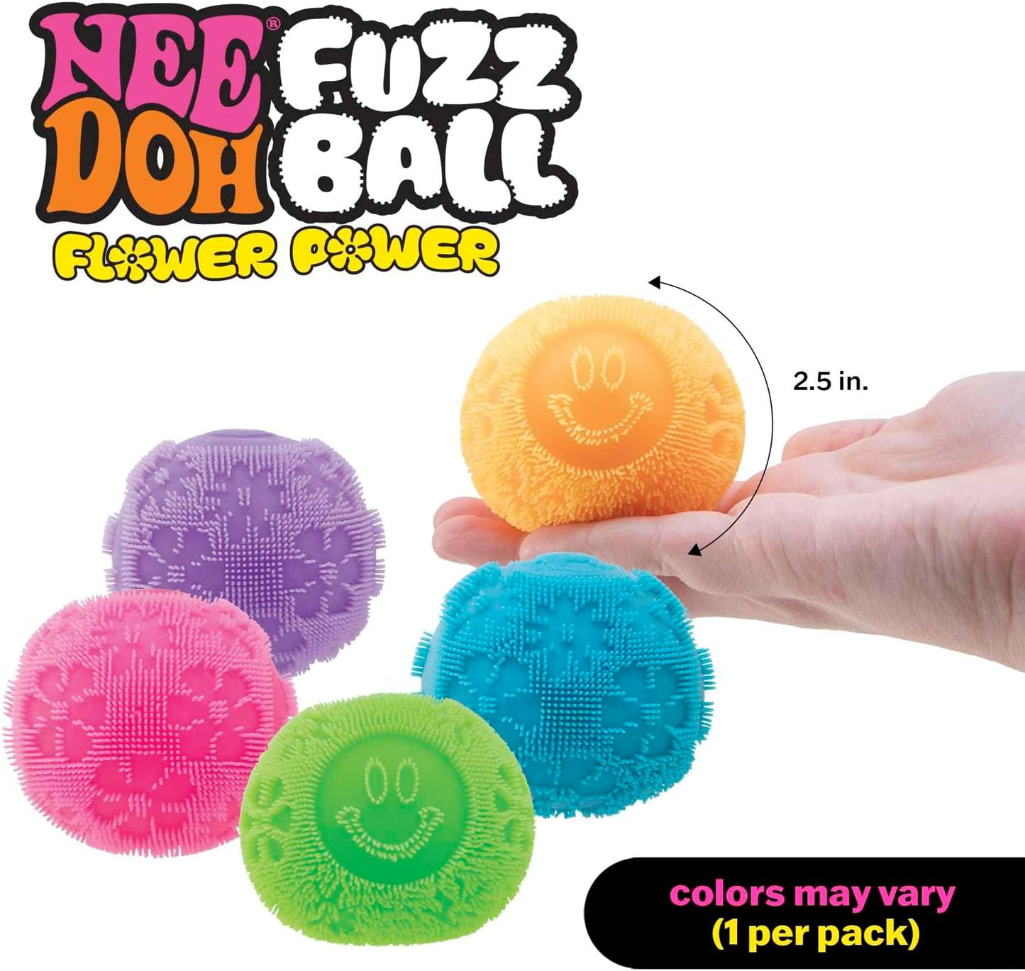 Schylling NeeDoh Fuzz Ball Flower Power - Sensory Toy with a Velvet Texture and Soft Cloud Squish - Pattern You Can See and Feel - Ages 3 and Up - Color May Vary