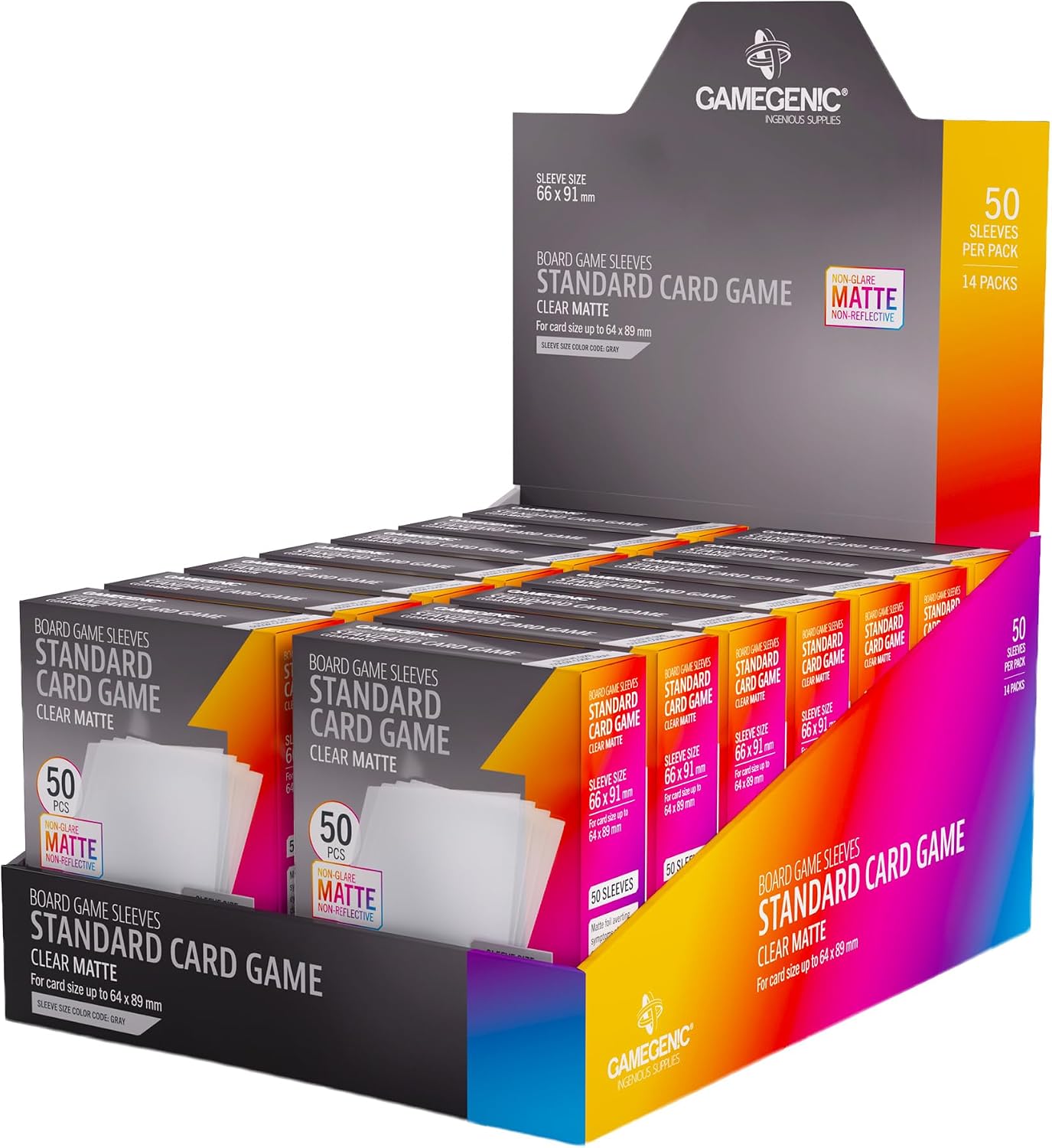 Matte Board Game Sleeves, Pack of 50 Matte Sleeves, 66 by 91 mm Card Sleeves Optimized for Use with Standard Card Games, Premium Card Protection, FFG Gray Color Code