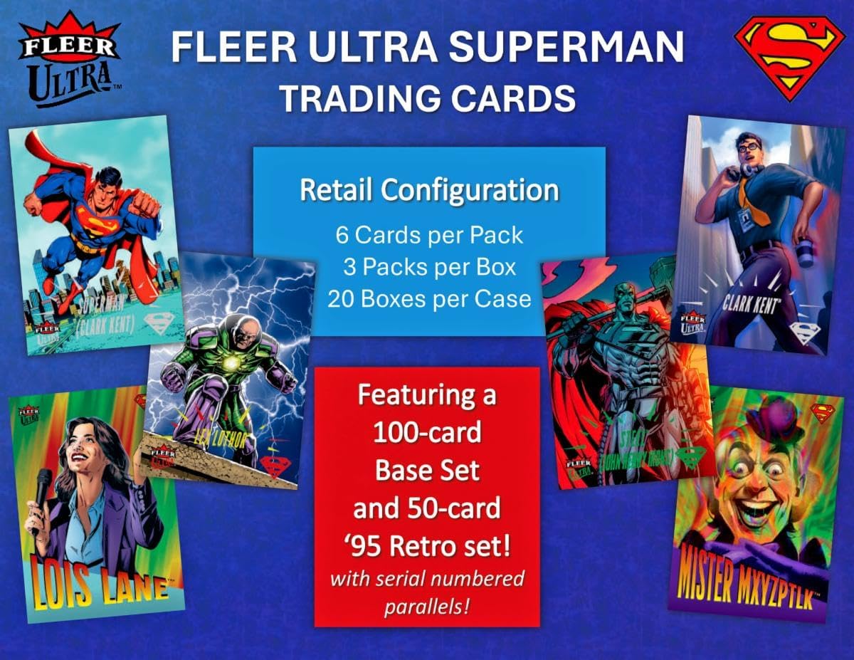 2026 Upper Deck Fleer Ultra Superman Blaster Box with Chance for Blaster Exclusive Ultra Stars Green Parallels and Other Inserts