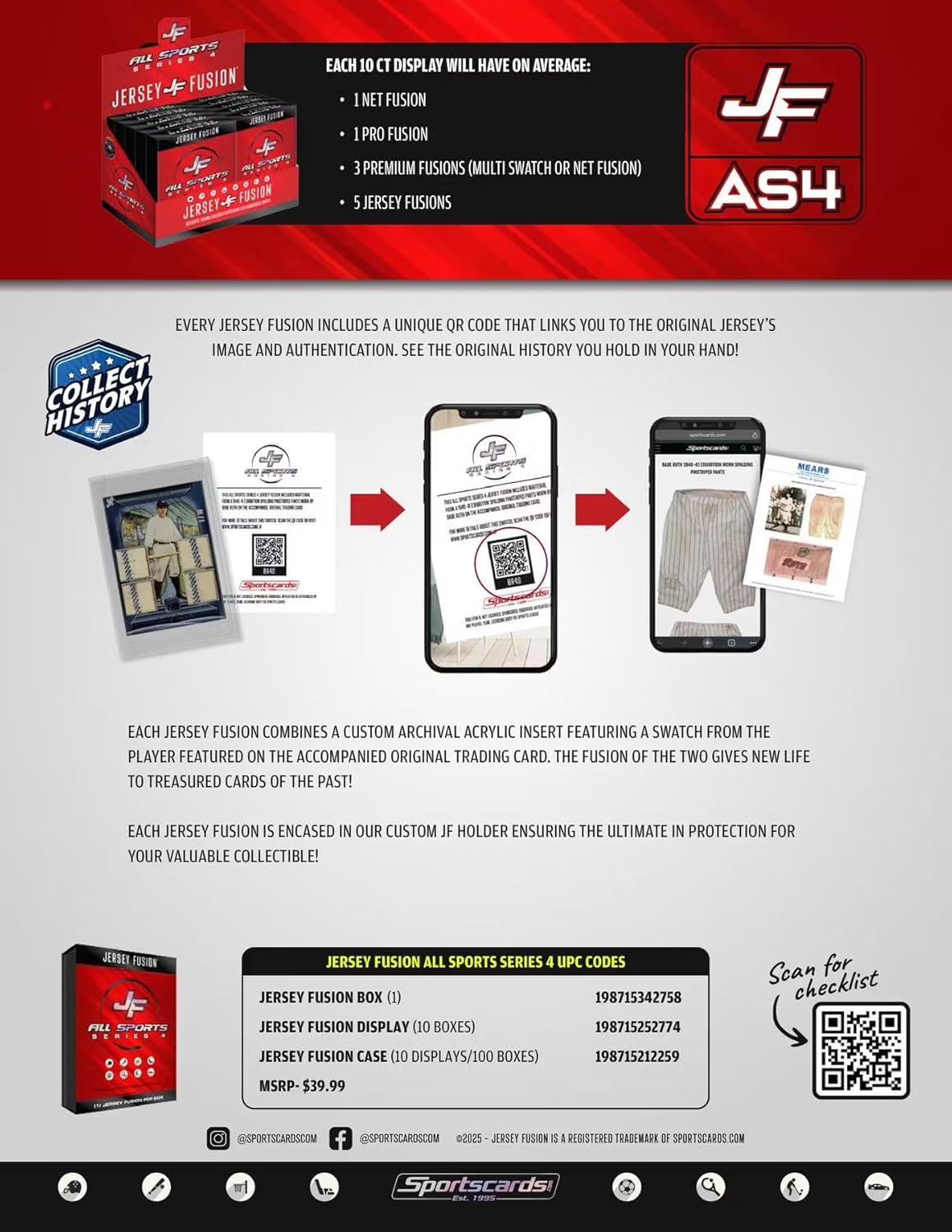 Sportscards 2025 Jersey Fusion All Sports Series 4 Trading Card Box (1) Jersey Fusion Card Per Box