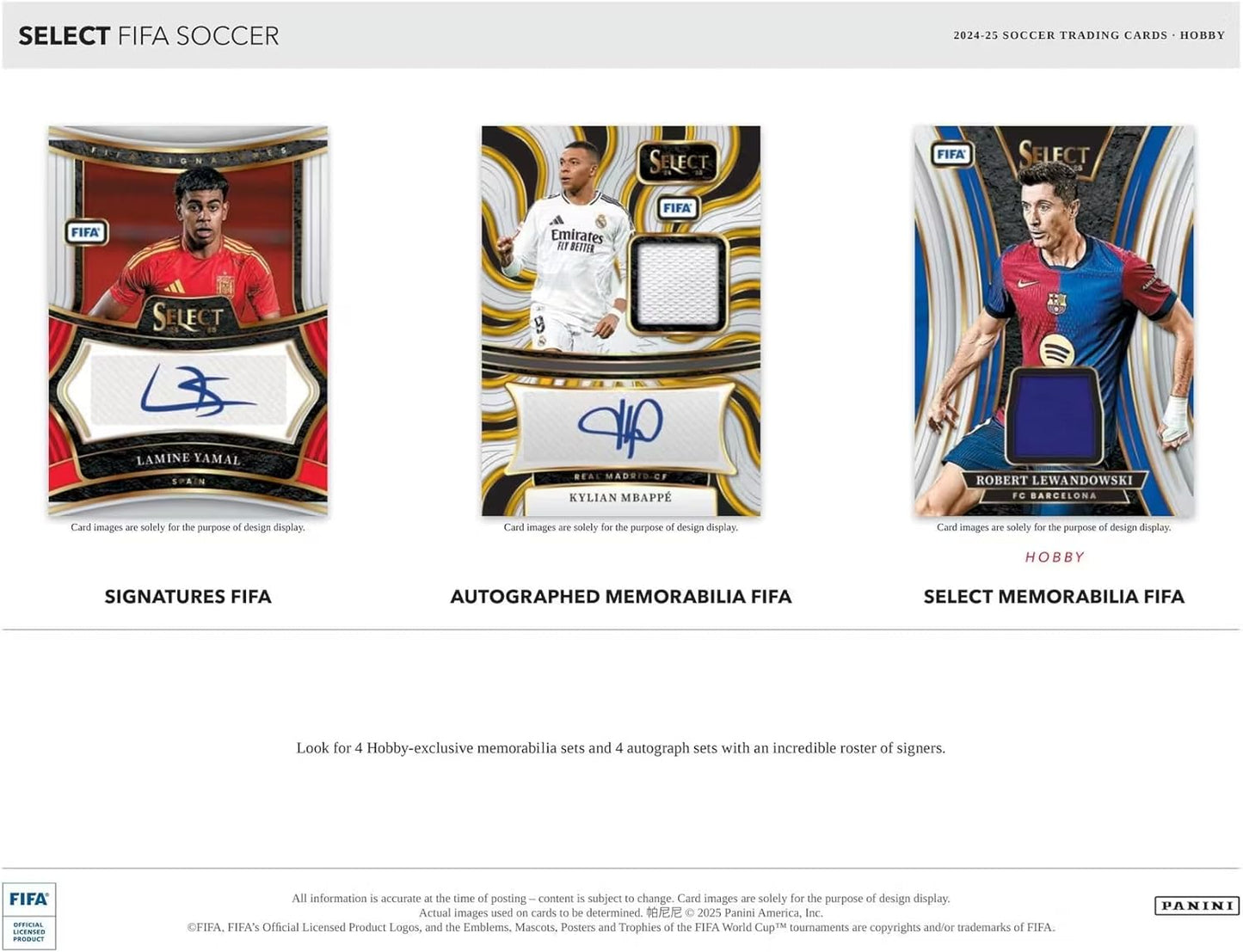 Panini 2024/25 Select FIFA Soccer Hobby Trading Card Box (3 Autographs or Memorabilia Cards Per Hobby Box)