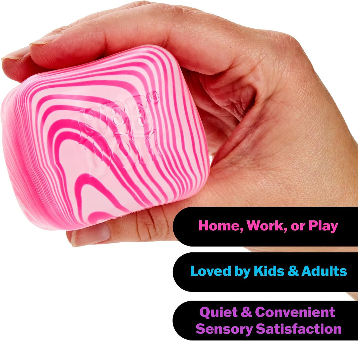 Schylling Candy Swirl Nice Cube - Sensory Squeeze Toy with Super Solid Squish - 2.25" Cube - Pink and White