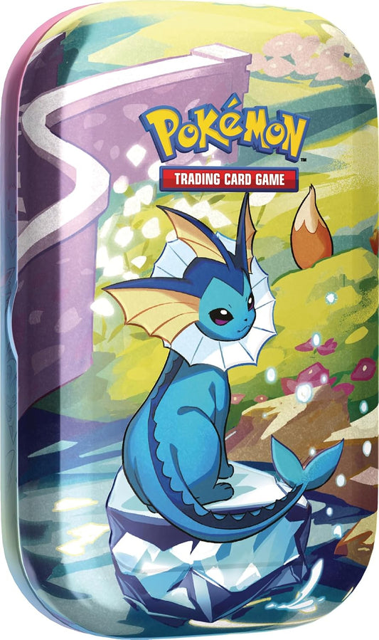 Pokemon TCG: Scarlet & Violet —Prismatic Evolutions Mini Tin - Vaporeon (2 Booster Packs & 1 Coin)