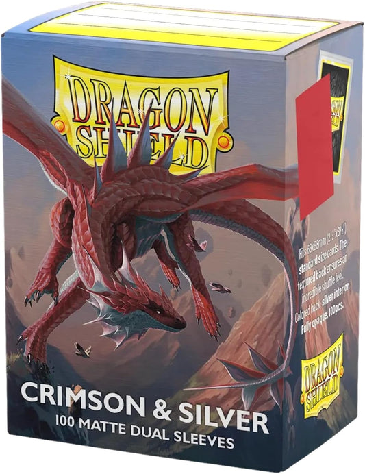 Dragon Shield | Matte Dual Standard Size Card Sleeves | 100ct - Smooth & Tough Premium TCG Sleeves - Compatible with Pokemon, One Piece, and Magic: The Gathering | Crimson & Silver