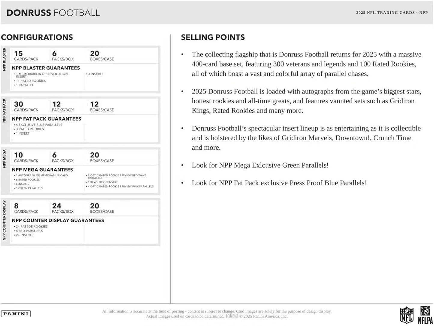 Panini 2025 Donruss Football Mega Trading Card Box (1 Memorabilia or Autograph Per Box)(Optic Rated Blue Scope Parallels)