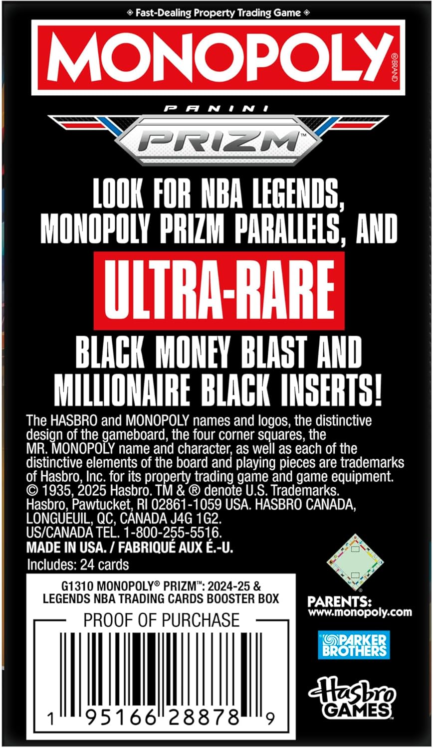 Panini Monopoly Prizm: 2024-25 and Legends NBA Trading Cards Booster Box | Collect or Use with Monopoly Panini Prizm: NBA Edition Games | Ages 8+