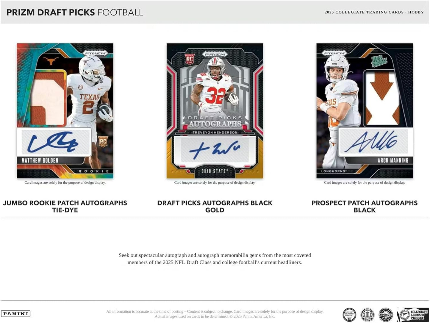 Panini 2025 Prizm Draft Picks Football Hobby Trading Card Box (Four Autographs Per Box!)