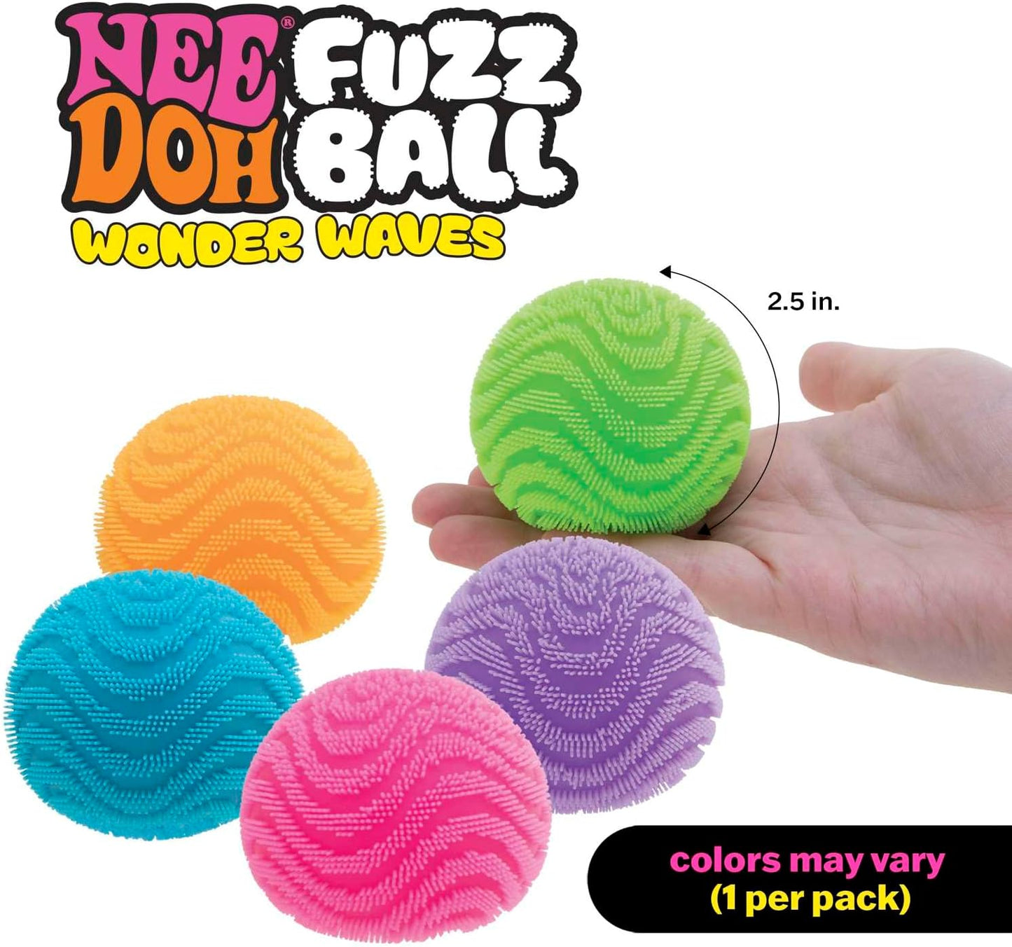 Schylling NeeDoh Fuzz Ball Wonder Waves - Squeeze Toy with a Velvet Texture and Soft Cloud Squish - 2.25" Ball - Color May Vary (Pack of 1)