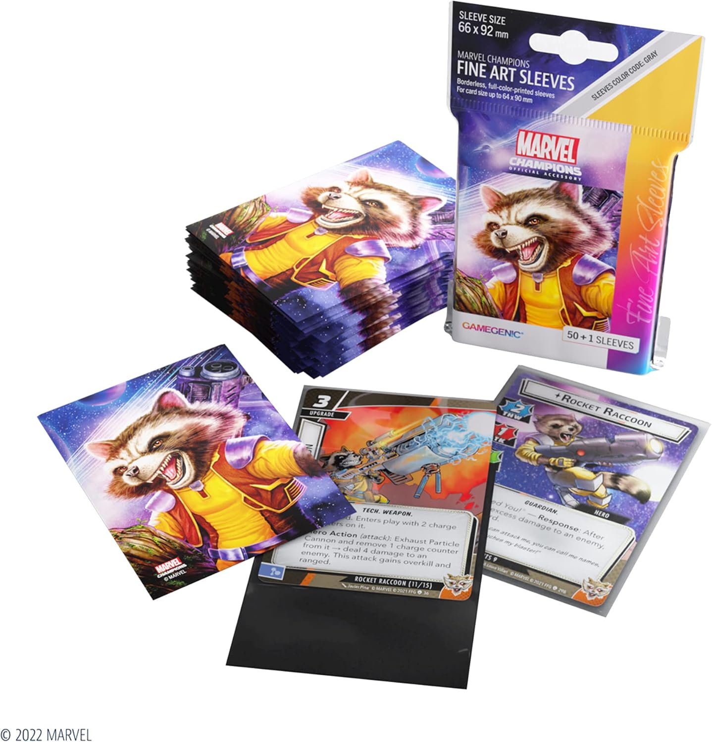 Gamegenic Marvel Champions The Card Game Official Rocket Racoon Fine Art Sleeves Pack of 50 Art Sleeves and 1 Clear Sleeve Card Game Holder for TCG and LCG Games Made by Fantasy Flight Games
