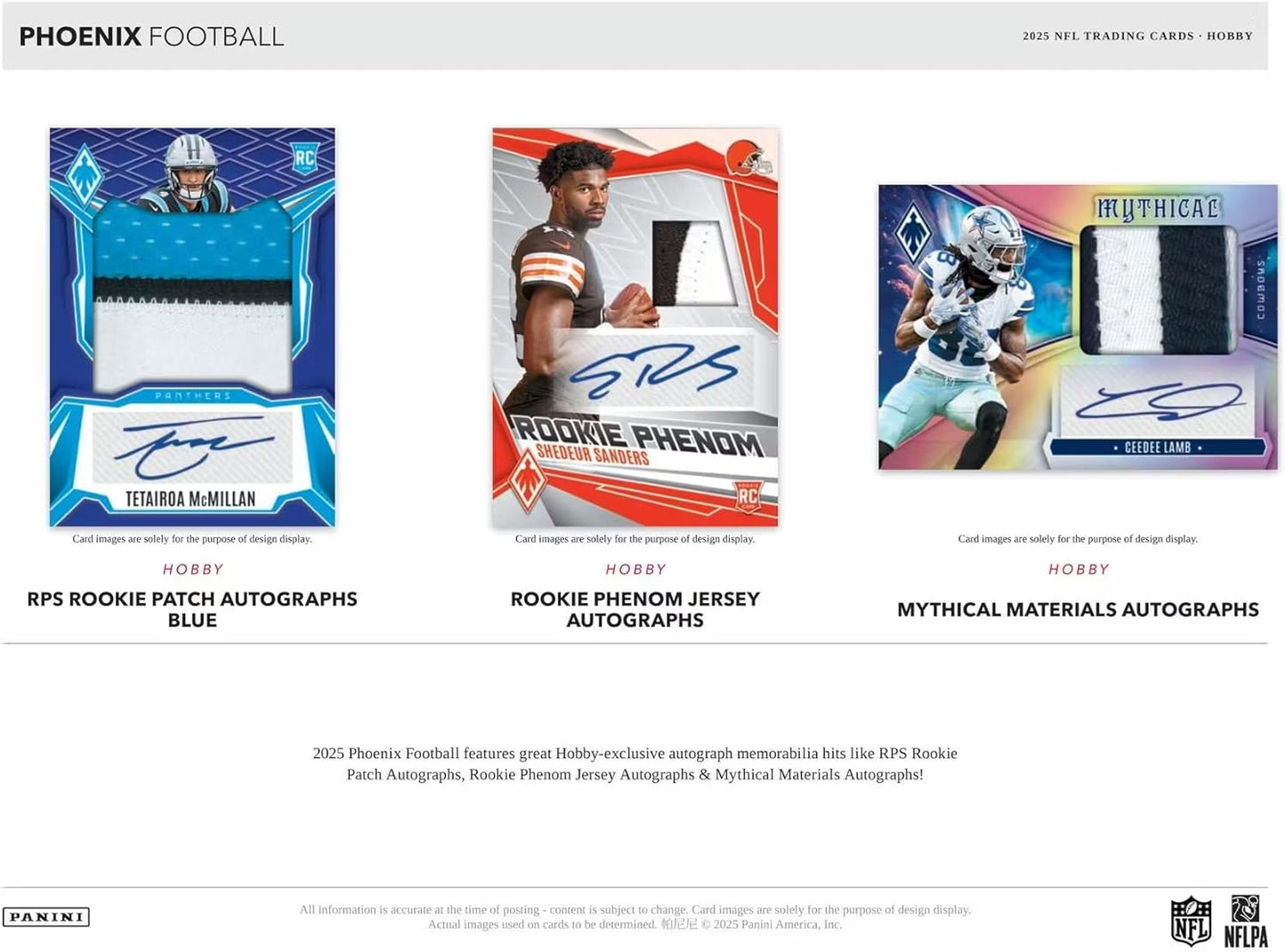 Panini 2025 Phoenix Football Hobby Trading Card Box (2 Autographs Per Box Including 1 Rookie Patch Autograph)