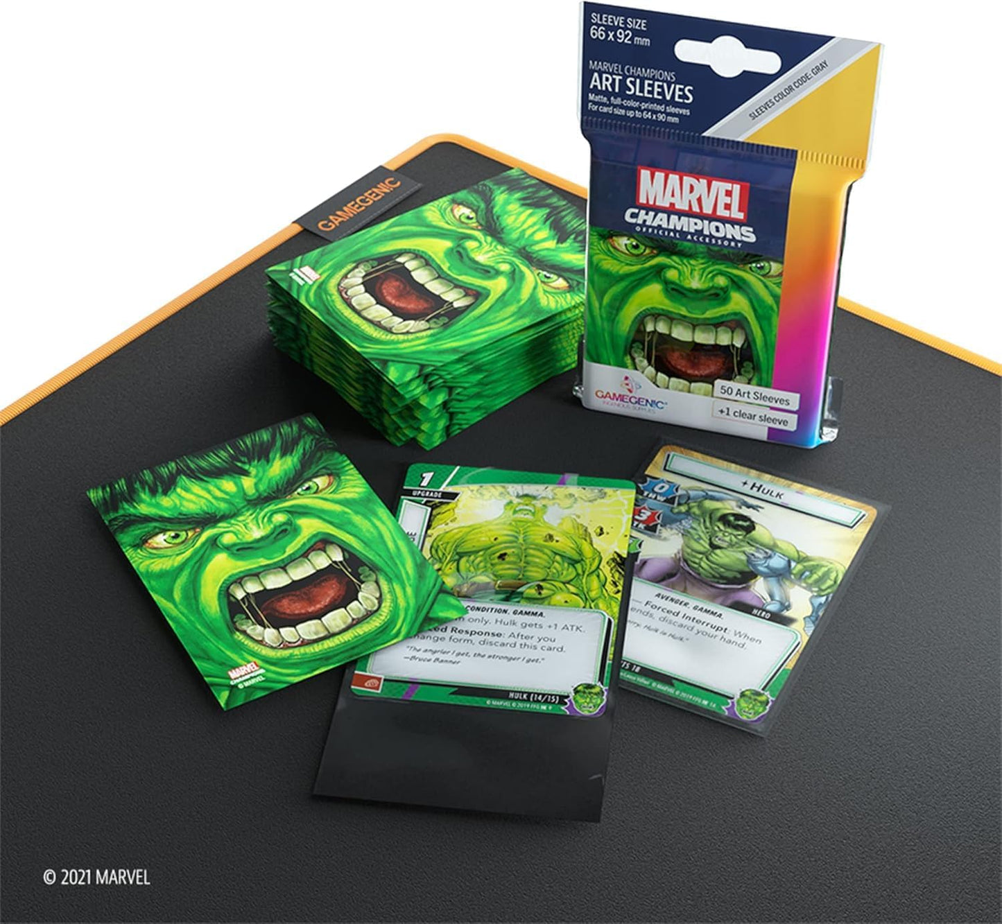 GameGenic Marvel Champions The Card Game Official Hulk Sleeves | Pack of 50 Art Sleeves and 1 Clear Sleeve | Card Game Holder | Use with TCG and LCG Games | Made by Fantasy Flight Games