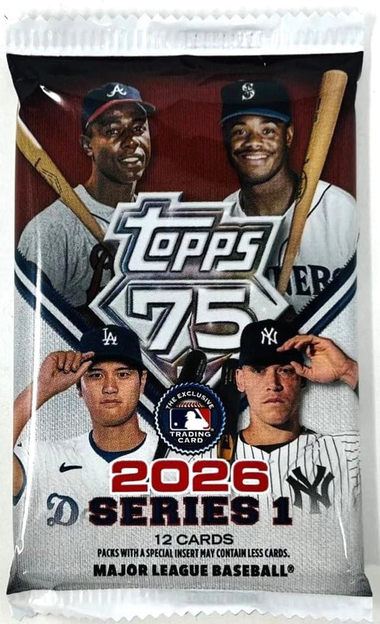 2026 Topps Baseball Series One 75th Anniversary 12 Card Pack with Possible Retail Exclusive Holo Foil Parallels and Exclusive Spring Training Variation Cards