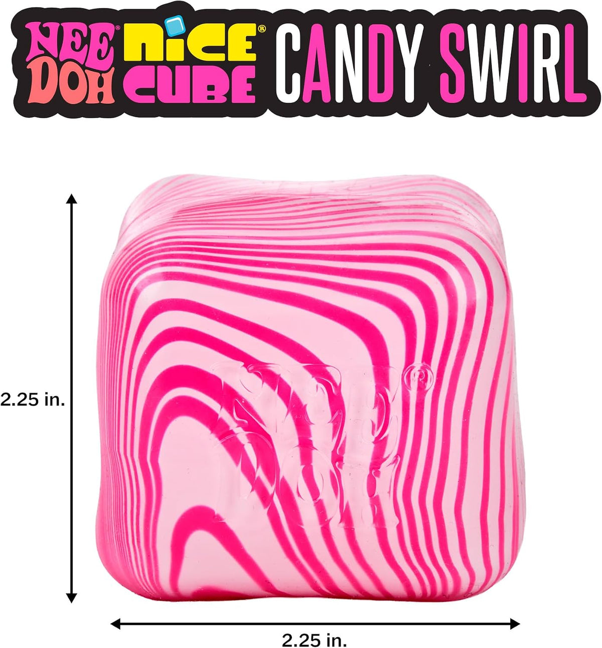 Schylling Candy Swirl Nice Cube - Sensory Squeeze Toy with Super Solid Squish - 2.25" Cube - Pink and White