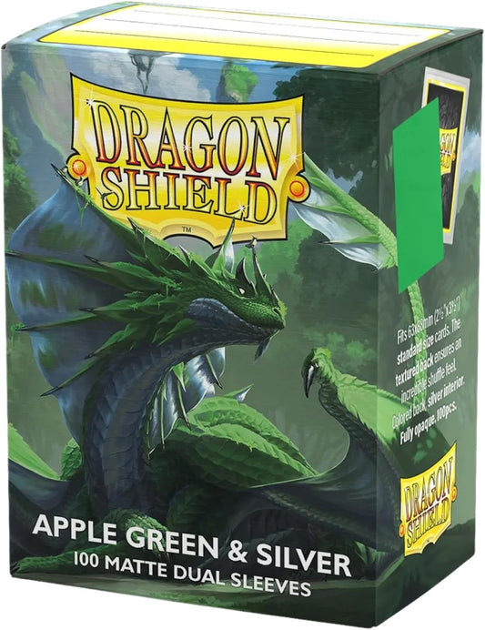Dragon Shield Matte Dual Standard Size Card Sleeves 100ct - Apple Green & Silver