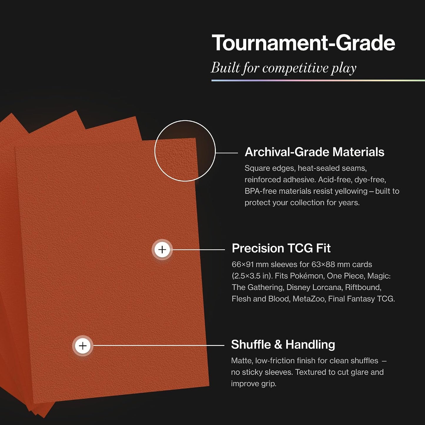 Curator® Tournament TCG Matte Sleeves - Standard Size (66x91mm) w/Black Backs - Non-PVC - “Sienna” (Red) Palette Series - Compatible with Magic, Pokemon, Lorcana, Riftbound, One Piece