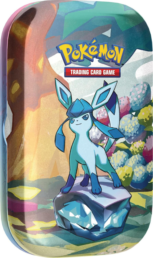 Pokemon TCG: Scarlet & Violet —Prismatic Evolutions Mini Tin - Glaceon (2 Booster Packs & 1 Coin)