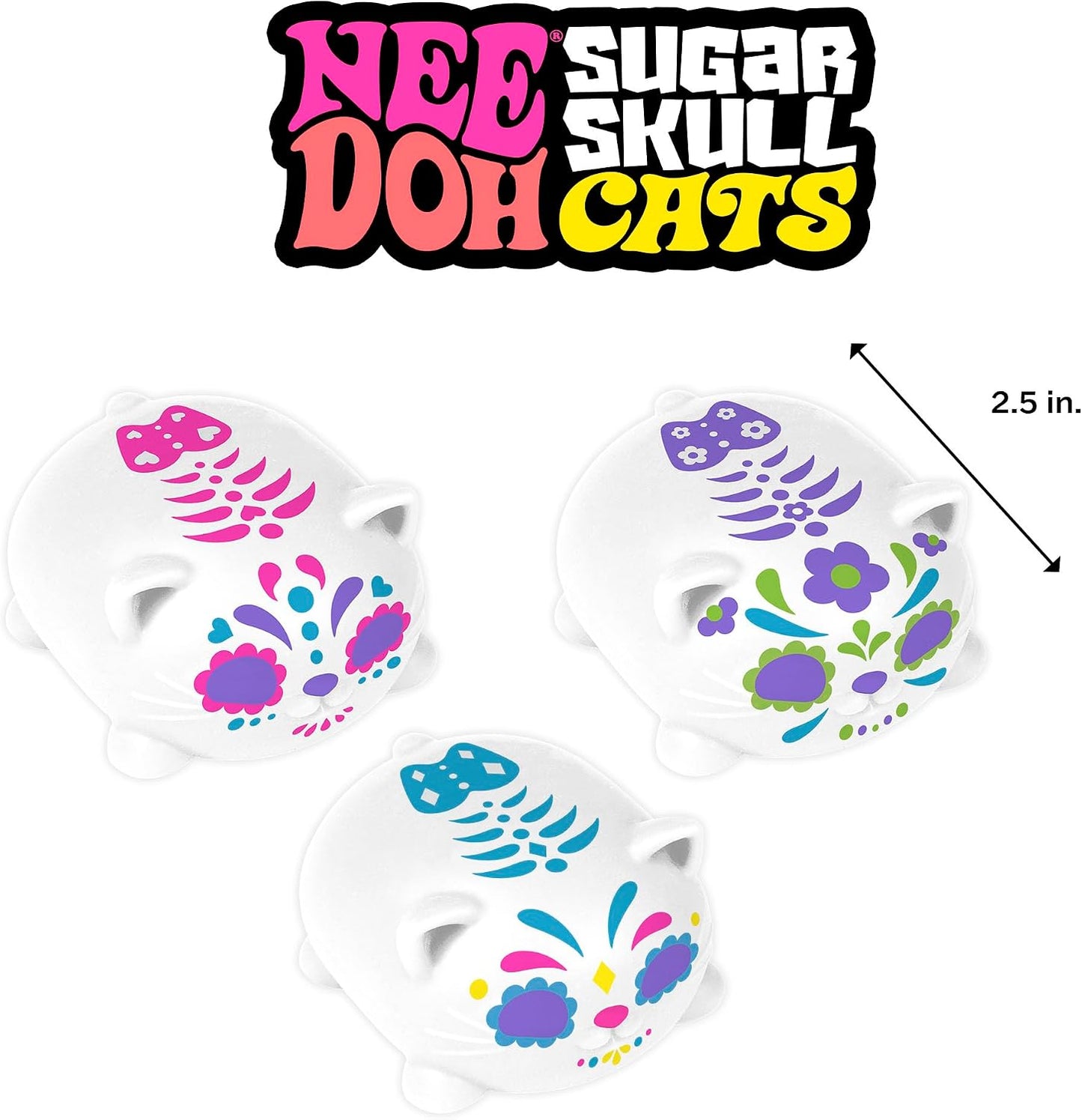 Schylling NeeDoh Sugar Skull Cool Cats - Sensory Squeeze Toy - Assorted Designs - (Pack of 1)
