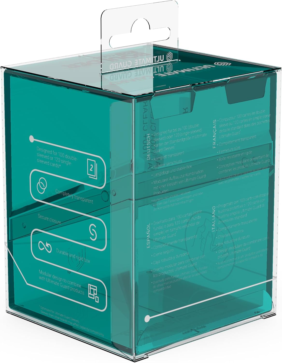 Ultimate Guard Boulder 100+ Clear, Deck Case for 100 Double-Sleeved TCG Cards, Malachite, Secure & Durable Storage for Trading Card Games, Transparent