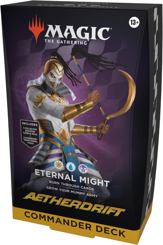 Magic: The Gathering Aetherdrift Commander Deck - Eternal Might (100-Card Deck, 2-Card Collector Booster Sample Pack + Accessories)