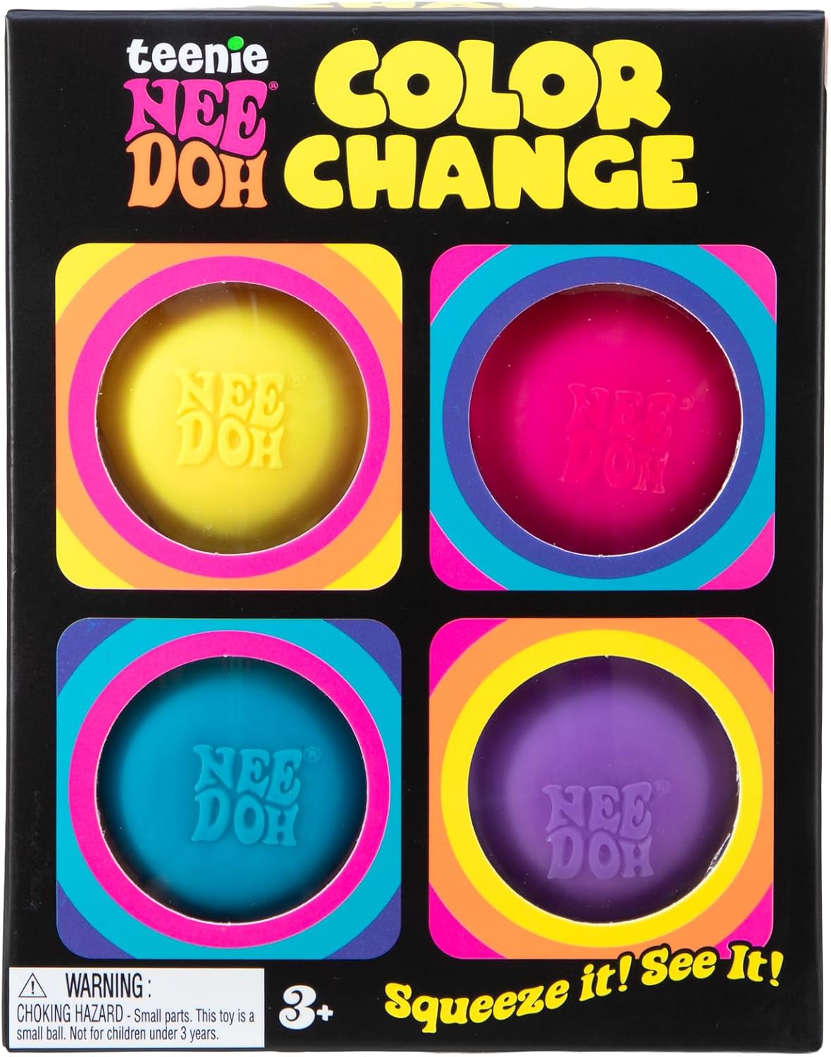 Schylling Needoh Teenie Color Change Needoh - Sensory Squeeze Toy - 4 Pack