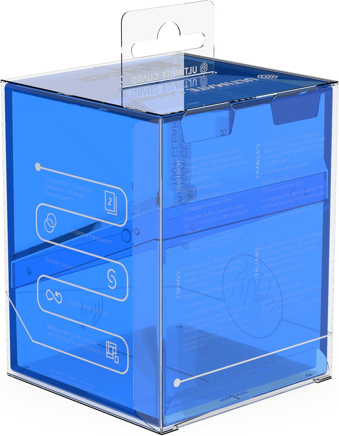 Ultimate Guard Boulder 100+ Clear, Deck Case for 100 Double-Sleeved TCG Cards, Sapphire, Secure & Durable Storage for Trading Card Games, Transparent