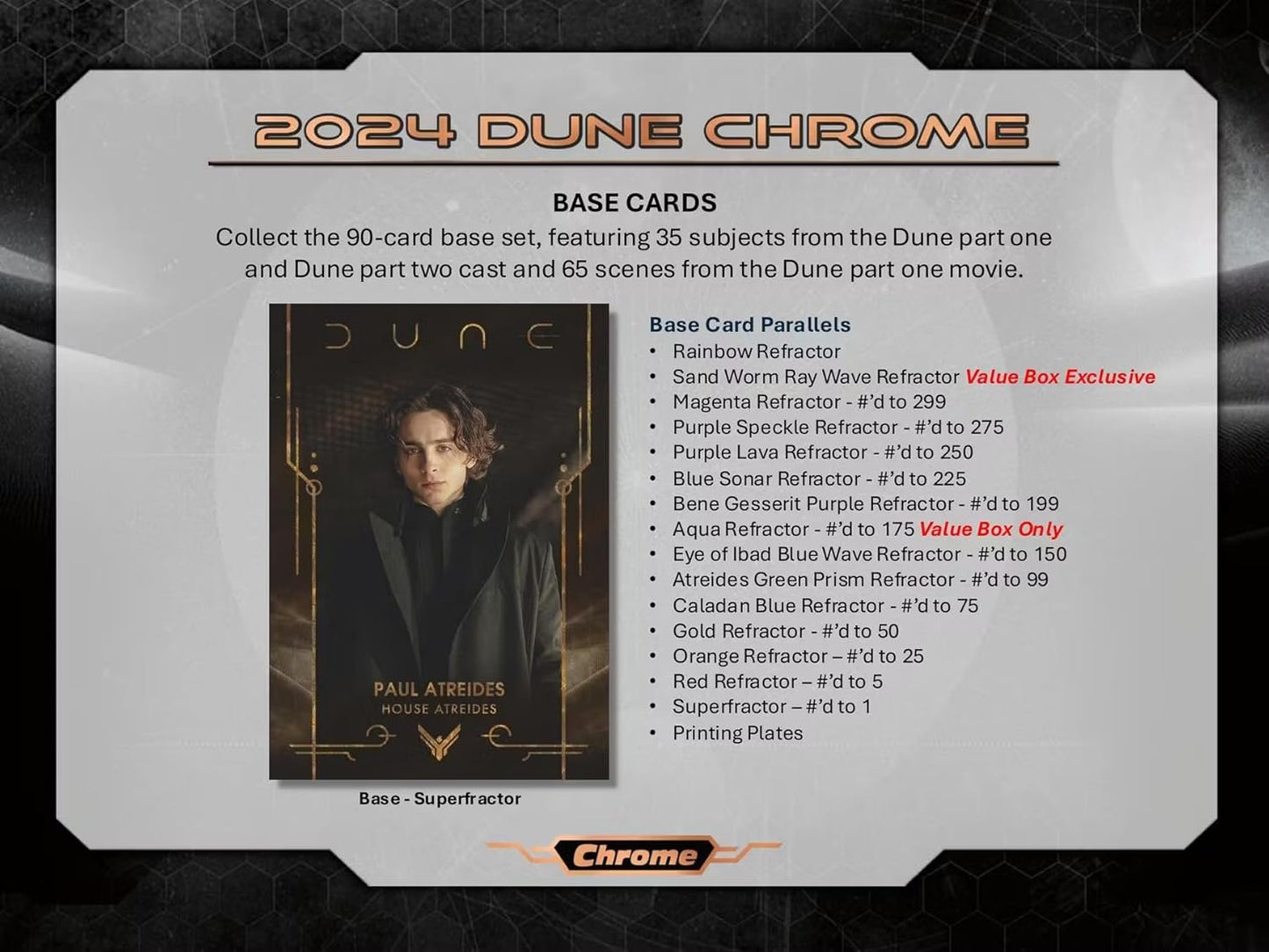 Topps 2024 Dune Chrome 7-Pack Blaster Box - Trading Card Box (1 Sand Worm Ray Wave Parallel Per Box)